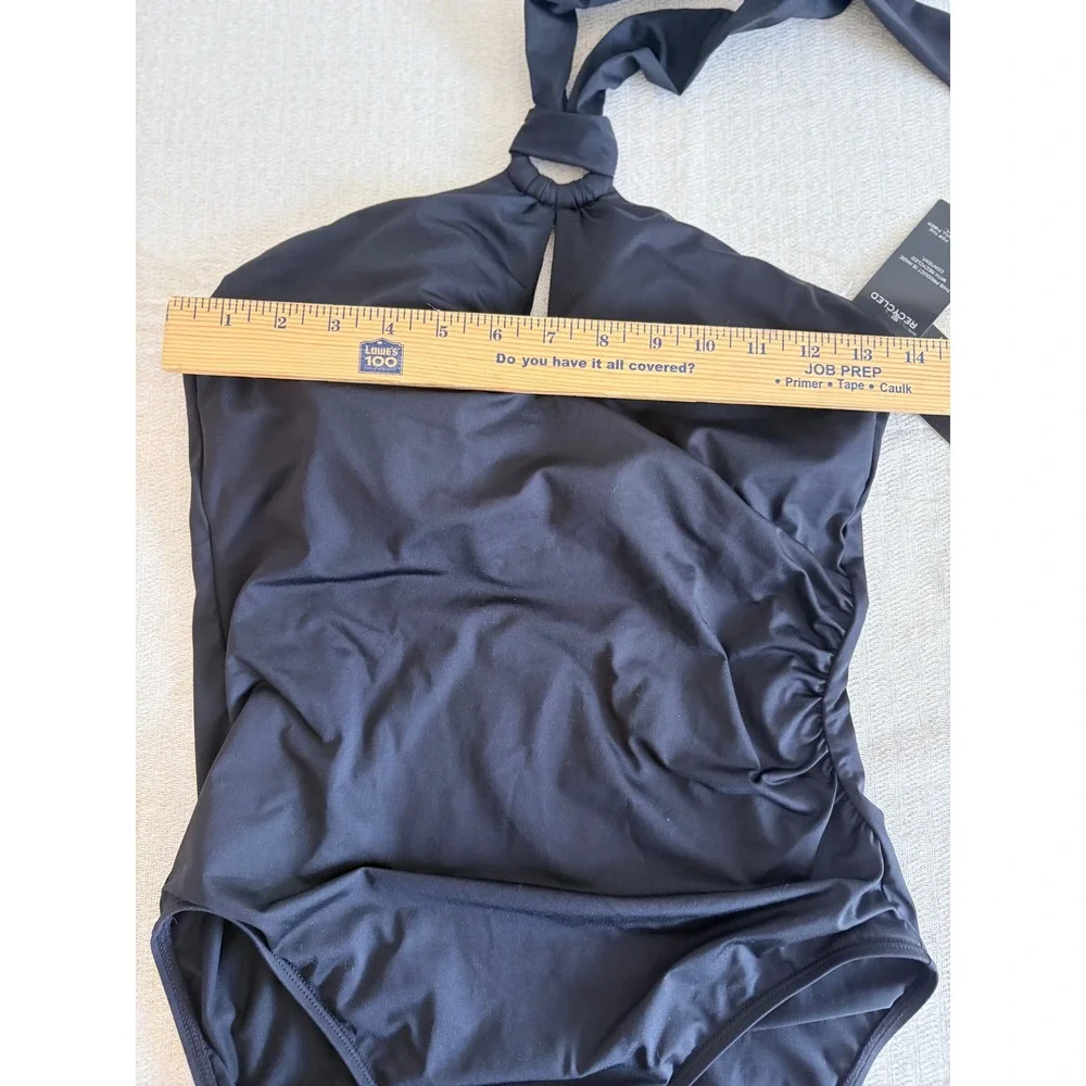 Lauren Ralph Lauren One Piece Swimsuit Womens 14 Black New Halter Ruched Keyhole